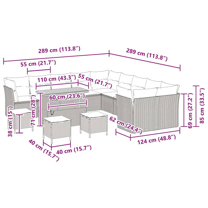 Set di Divani da Giardino , 14 Pezzi, con Cuscini Grigi in Rattan Sintetico e Legno di Acacia. 3361553