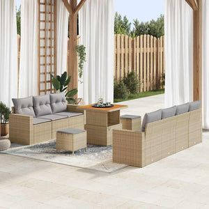 Set di divani da giardino da 10 pezzi  con cuscini beige in polirattan e acacia. 3361577