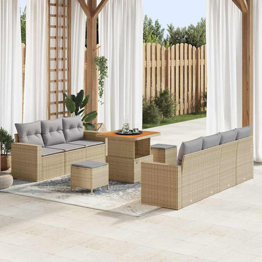 Set di divani da giardino da 10 pezzi  con cuscini beige in polirattan e acacia. 3361577