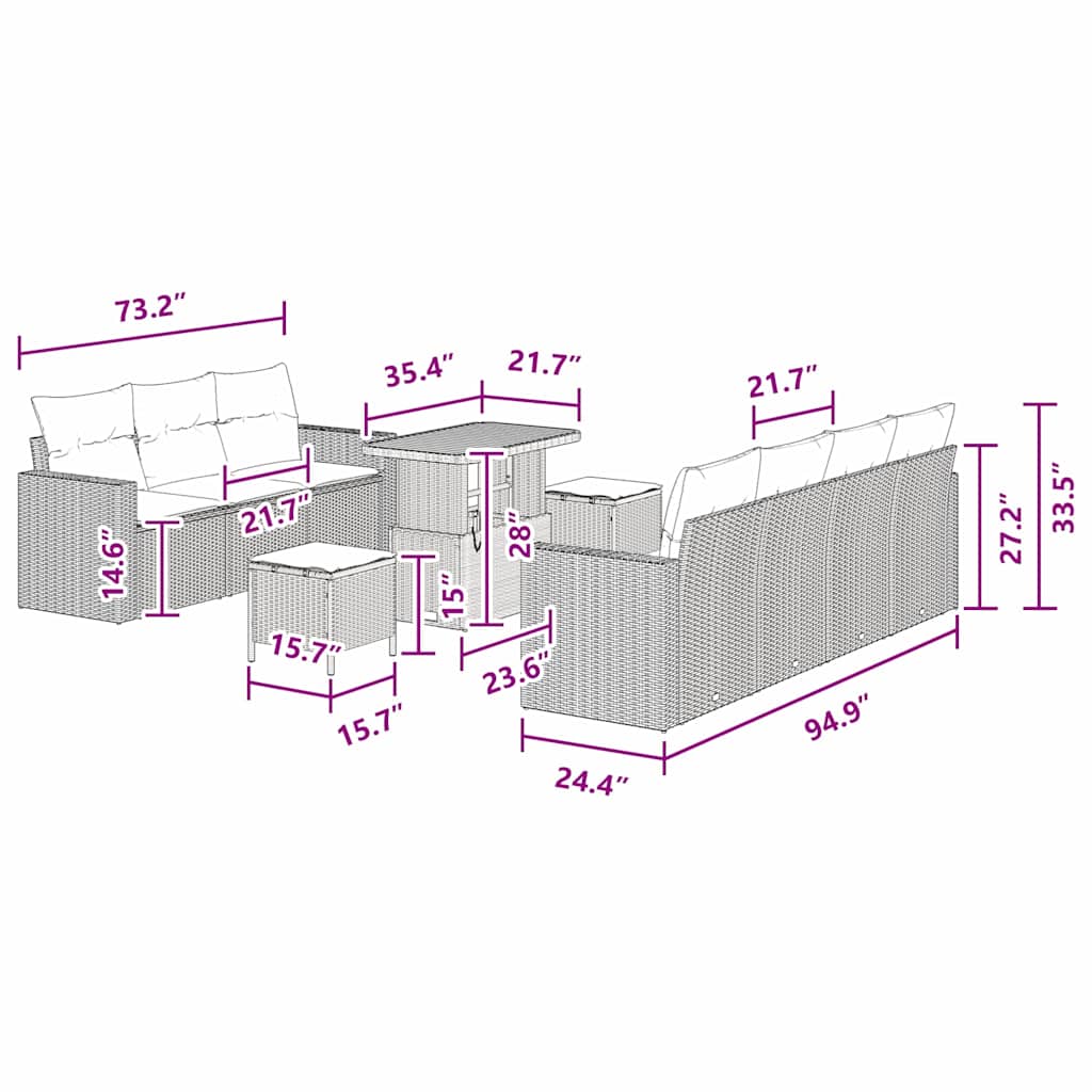 vidaXL Set Divano da Giardino 10 pcs Nero polyrattan