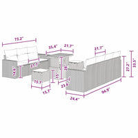 vidaXL Set Divano da Giardino 10 pcs Nero polyrattan