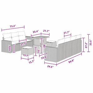 vidaXL Set Divano da Giardino 10 pcs Nero polyrattan