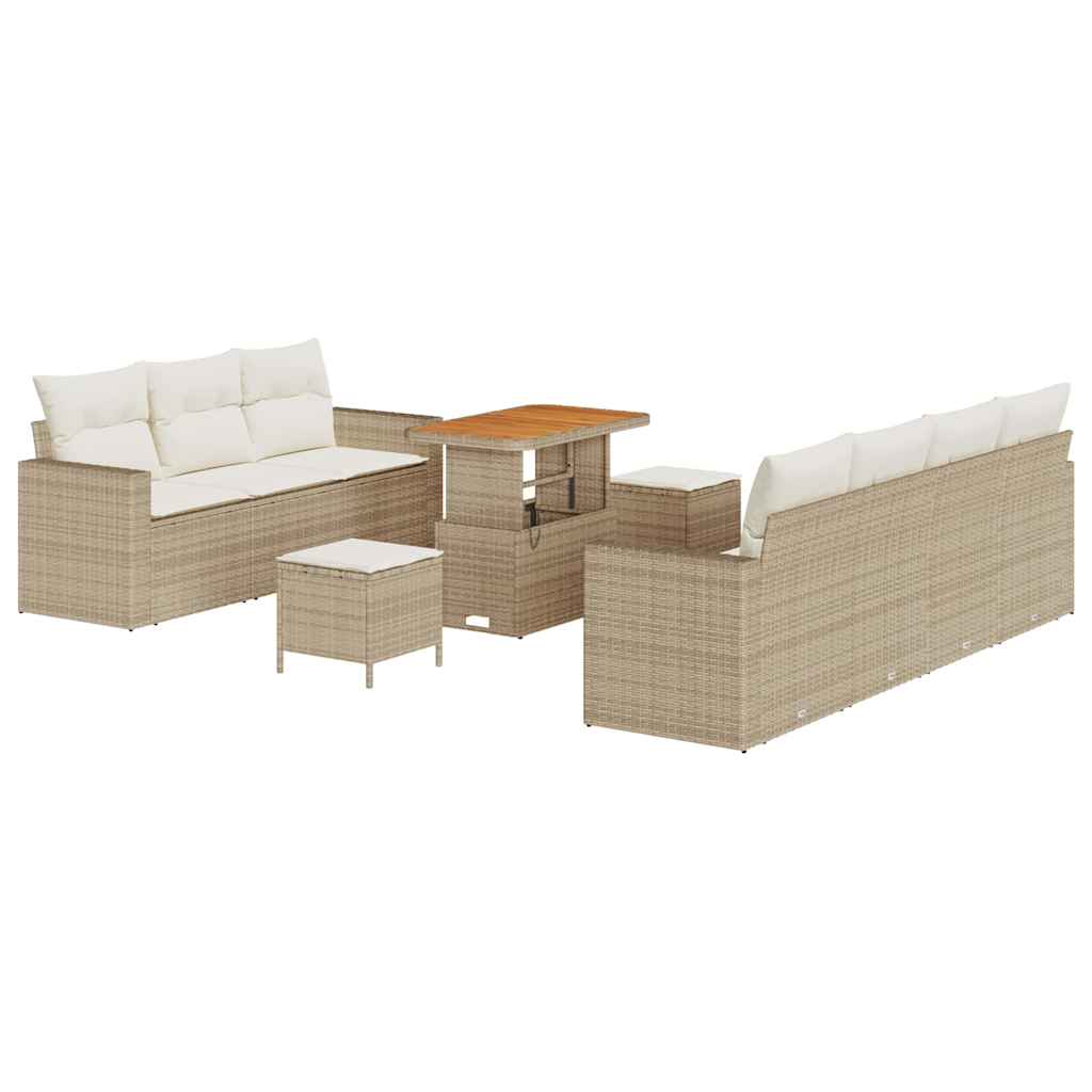 Set di divani da giardino 10 pezzi  con cuscini in polyrattan beige e acacia. 3361581