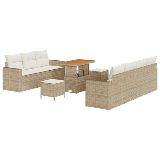Set di divani da giardino 10 pezzi  con cuscini in polyrattan beige e acacia. 3361581
