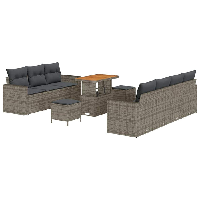Set di divani da giardino vitaXL a 10 pezzi con cuscini grigi in polyrattan e legno di acacia. 3361583