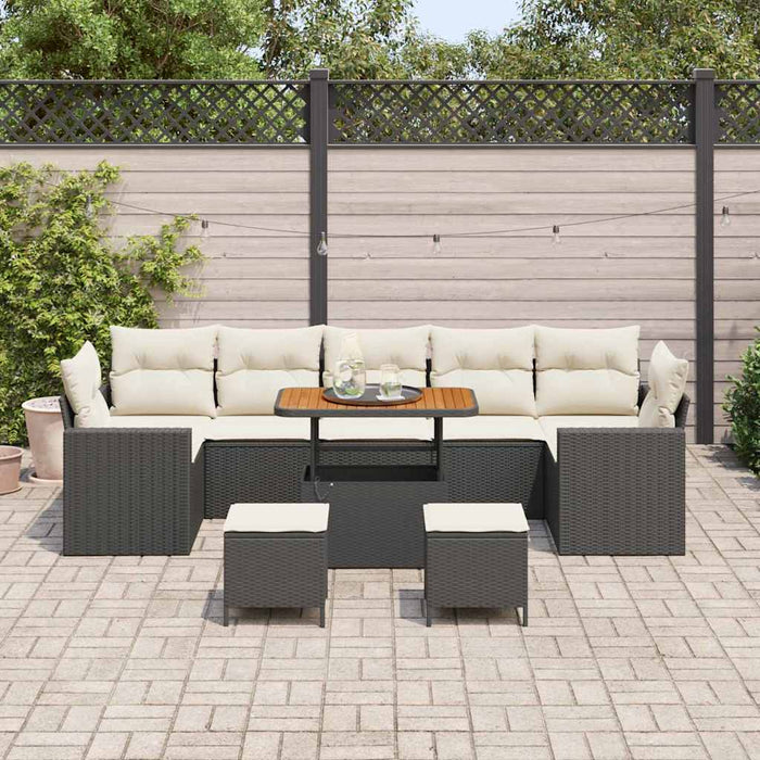 Set da giardino  di 10 pezzi con cuscini in rattan nero e acacia 3361600