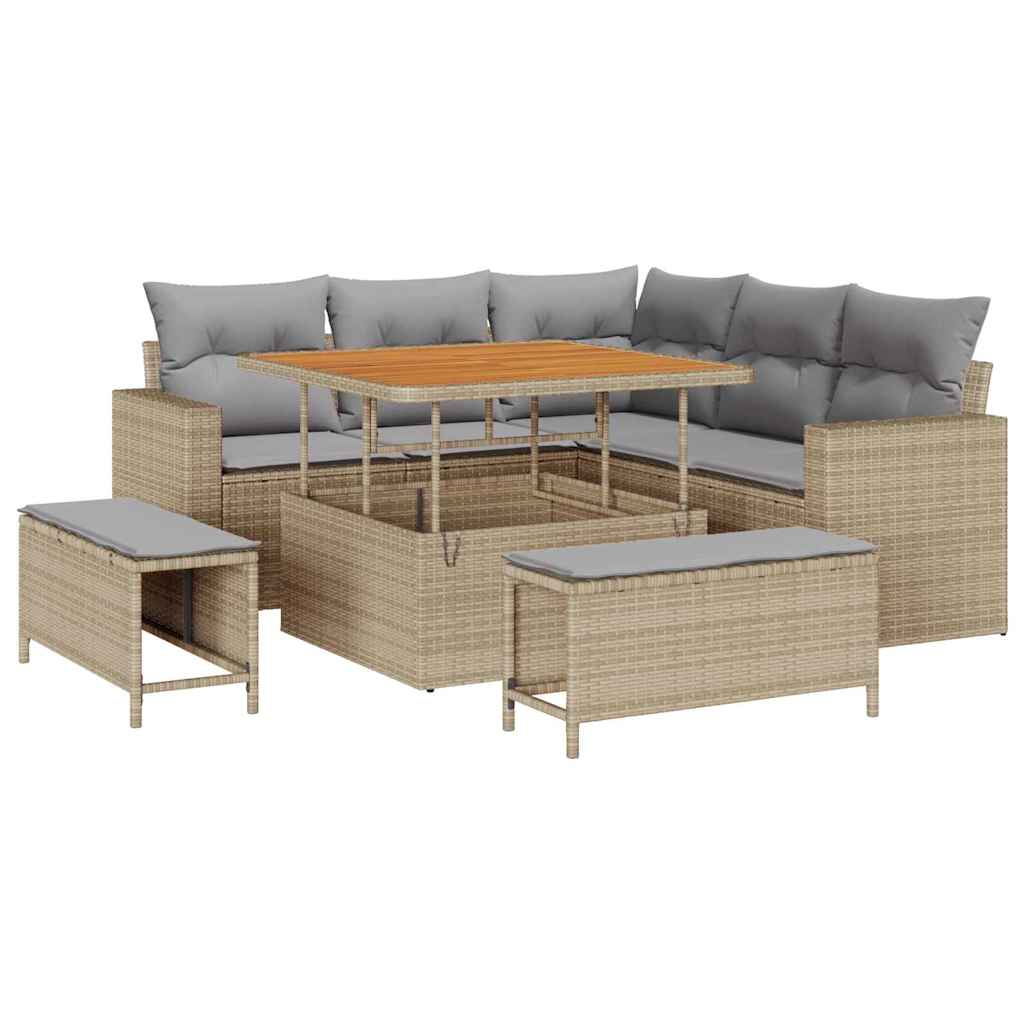 Set Giardino 8 Pezzi  con Cuscini Beige in Rattan e Acacia 3361607
