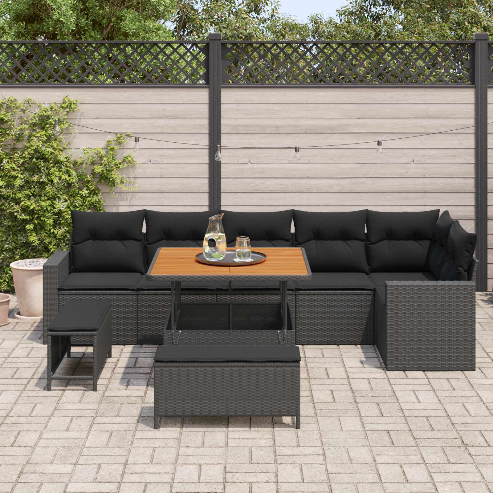 Set Divano da Giardino 9 pcs Nero polyrattan 3361624