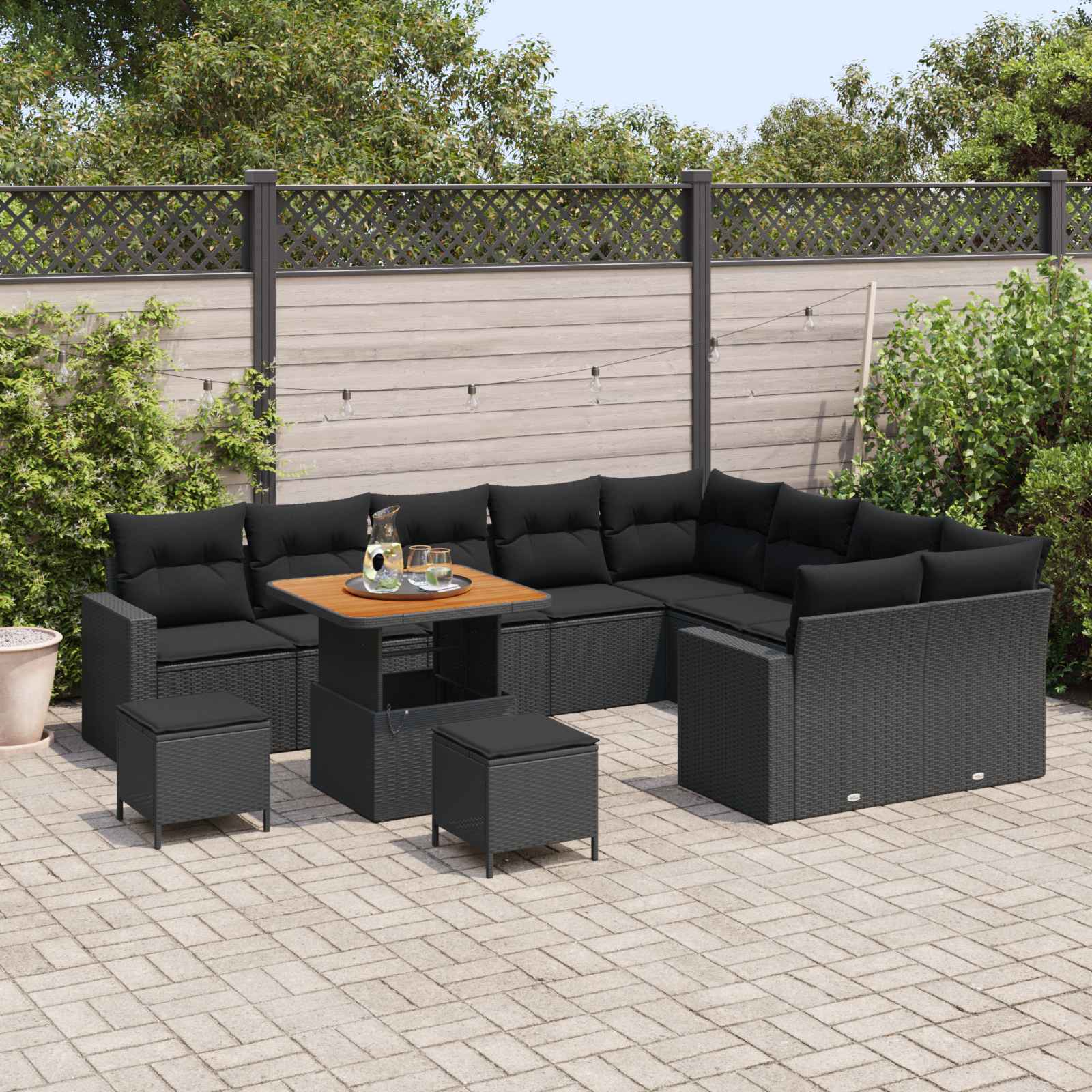 Set Divano da Giardino 12 pcs Nero polyrattan 3361649