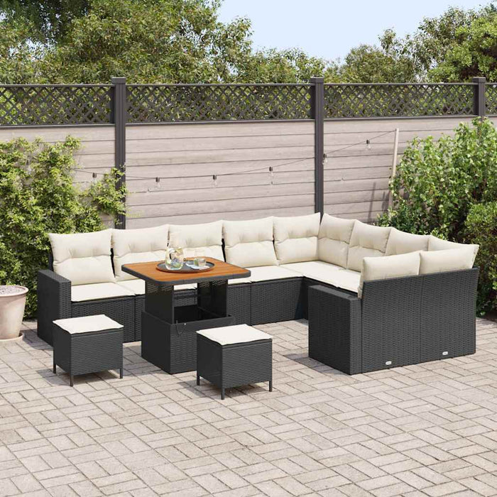 Set di Sofà da Giardino  con Cuscini - 12 Pezzi in Rattan Sintetico Nero e Acacia. 3361650