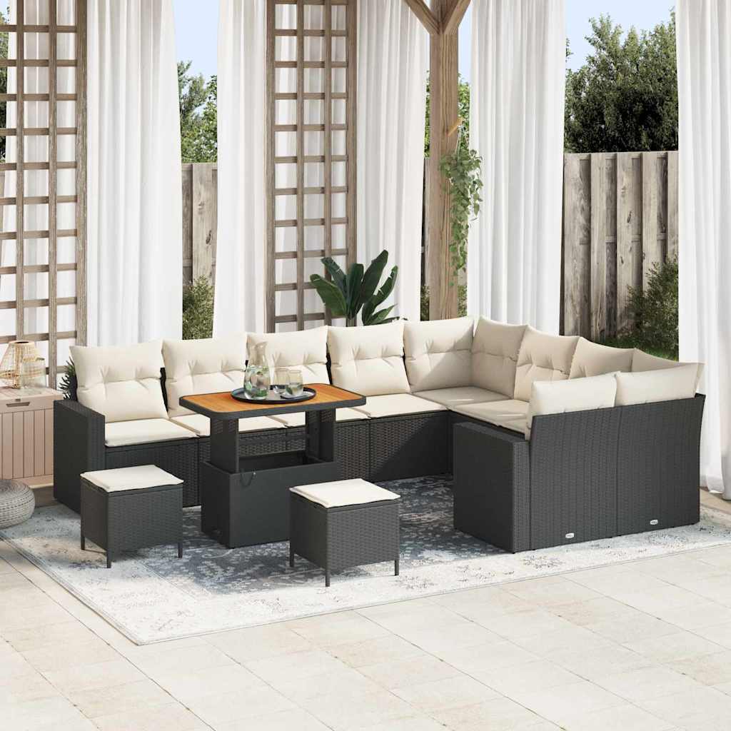 Set da giardino  12 pezzi con cuscini neri in poly rattan e acacia 3361655