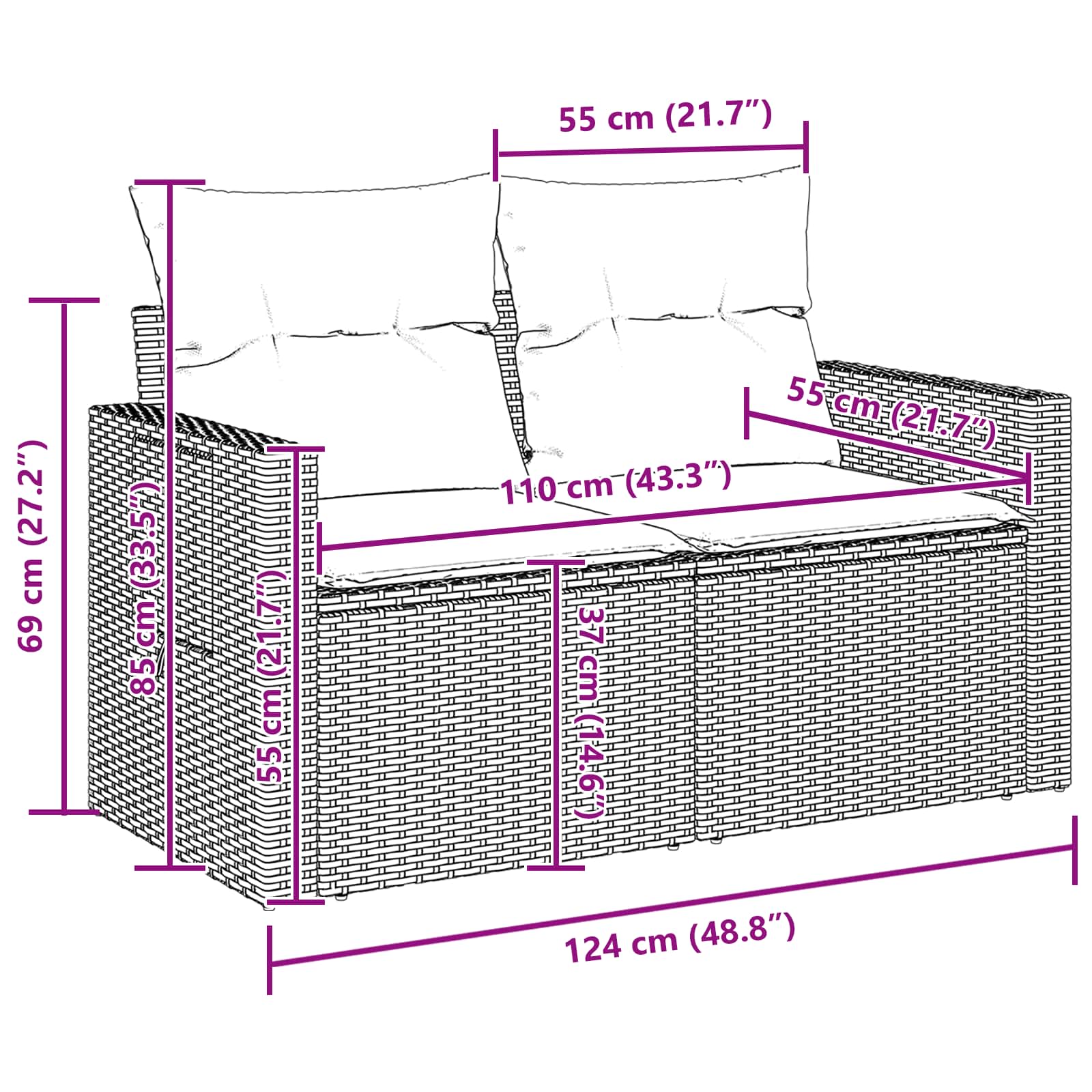 Set Divano da Giardino con cuscino 8 pcs Nero polyrattan 3361684