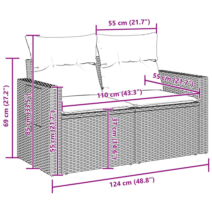 Set Divano da Giardino con cuscino 8 pcs Nero polyrattan 3361684
