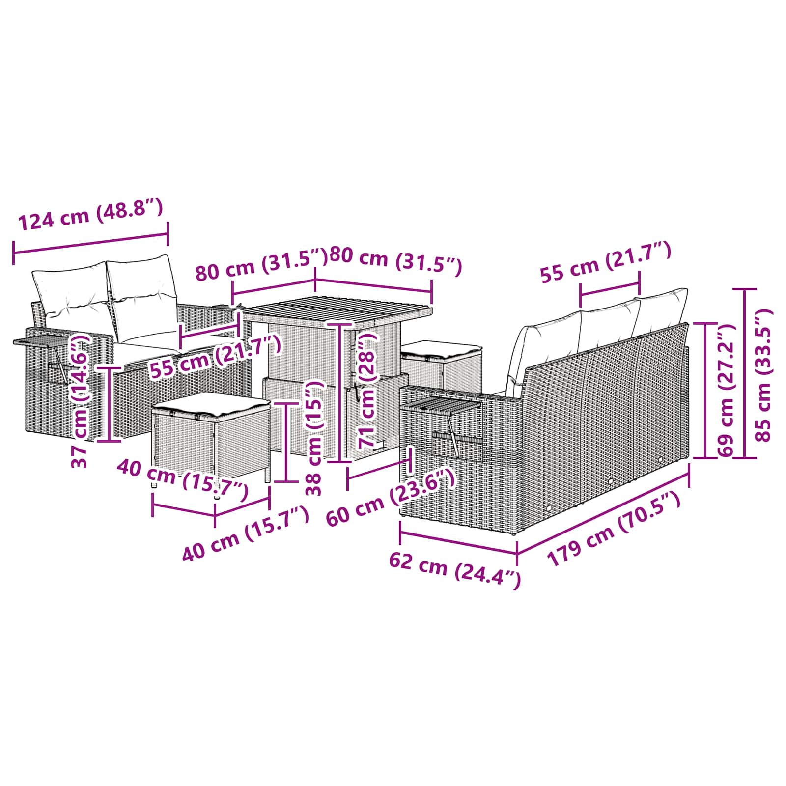 Set Divano da Giardino con cuscino 8 pcs Nero polyrattan 3361684