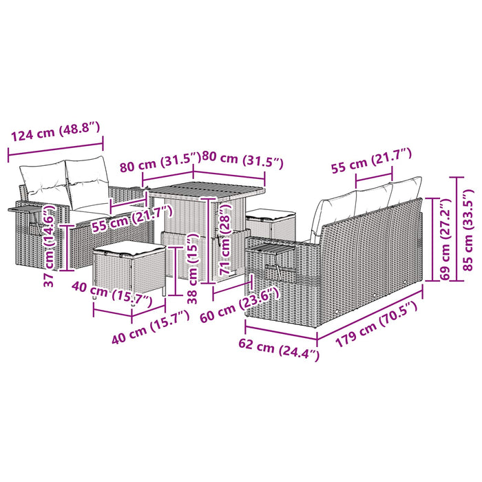 Set Divano da Giardino con cuscino 8 pcs Nero polyrattan 3361684
