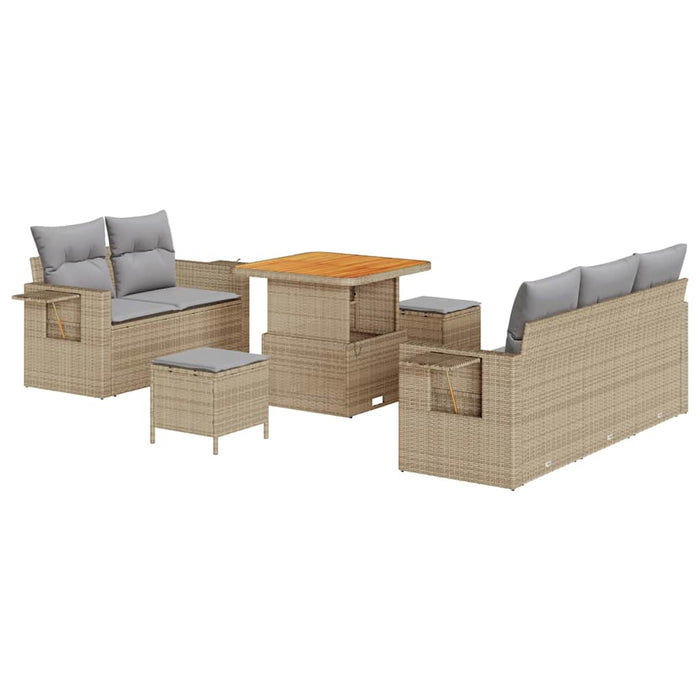 Set da Giardino 8 Pezzi  con Cuscini Beige in Polyrattan e Acacia 3361687