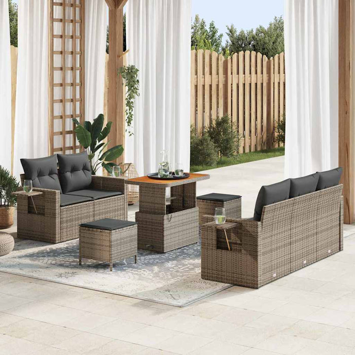 Set di Divani da Giardino  con 8 Pezzi e Cuscini Grigi in Rattan Sintetico e Acacia 3361693