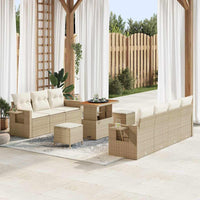 Set di divani da giardino in 10 pezzi con cuscini beige in rattan sintetico e acacia. 3361711