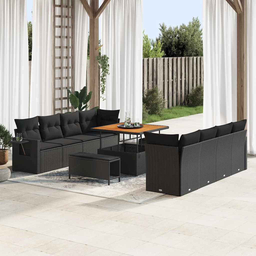 vidaXL Set Divano da Giardino 11 pcs Nero Poly Rattan