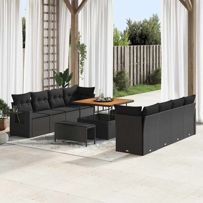 vidaXL Set Divano da Giardino 11 pcs Nero Poly Rattan