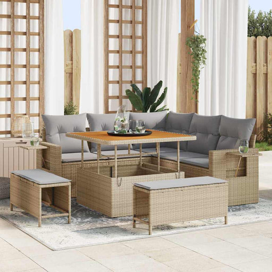 Set di Divani da Giardino  8 Pezzi con Cuscini Beige in Rattan Sintetico e Acacia 3361737