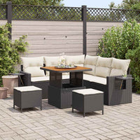 Set Divano da Giardino  8 Pezzi con Cuscini in Rattan Nero e Acacia 3361740