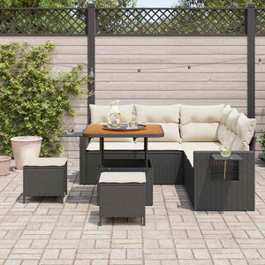 Set Divano da Giardino  8 Pezzi con Cuscini in Rattan Nero e Acacia 3361740