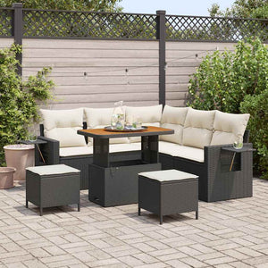 Set di Divano da Giardino  8 Pezzi con Cuscini, Rattan Sintetico Nero, Acacia 3361745