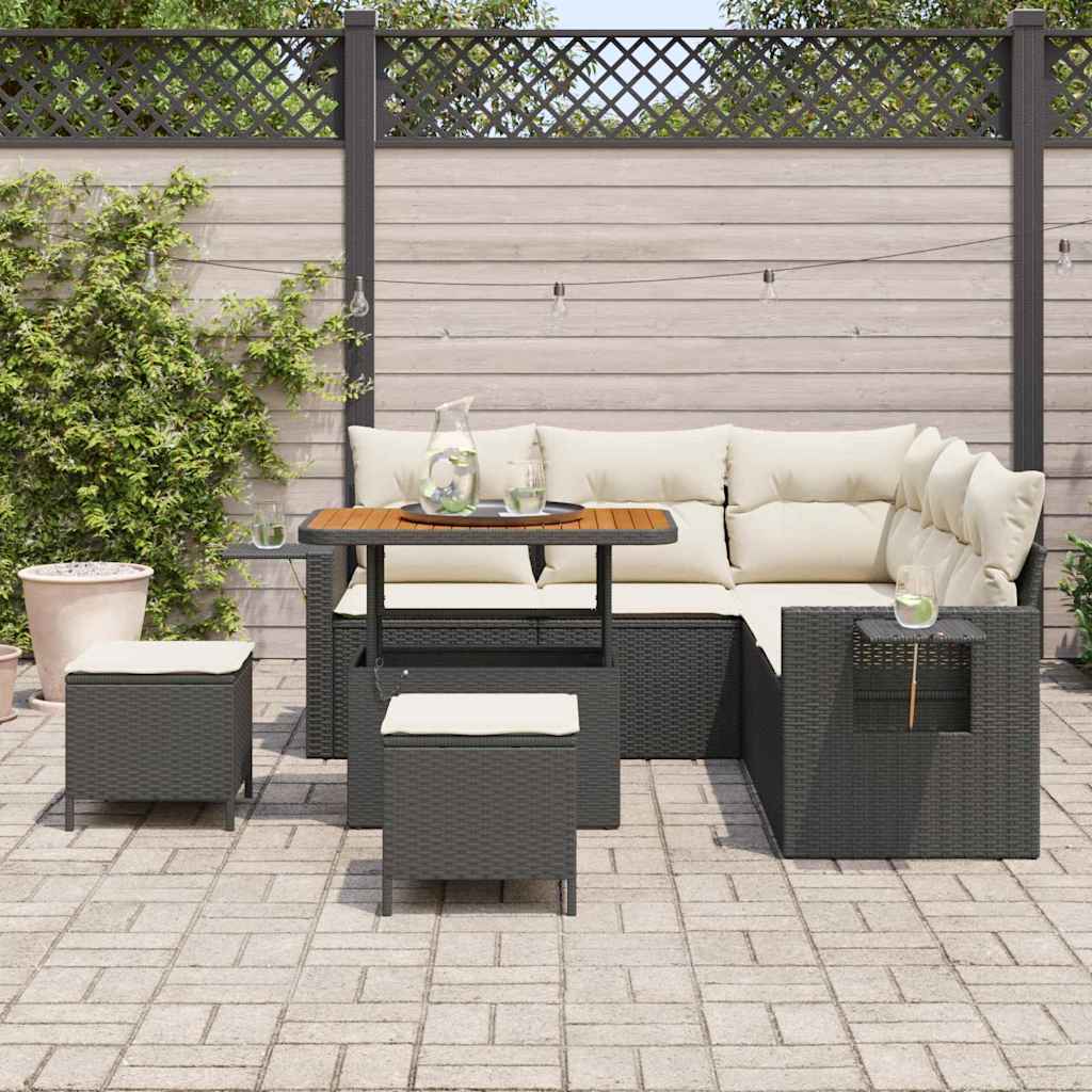 Set di Divano da Giardino  8 Pezzi con Cuscini, Rattan Sintetico Nero, Acacia 3361745