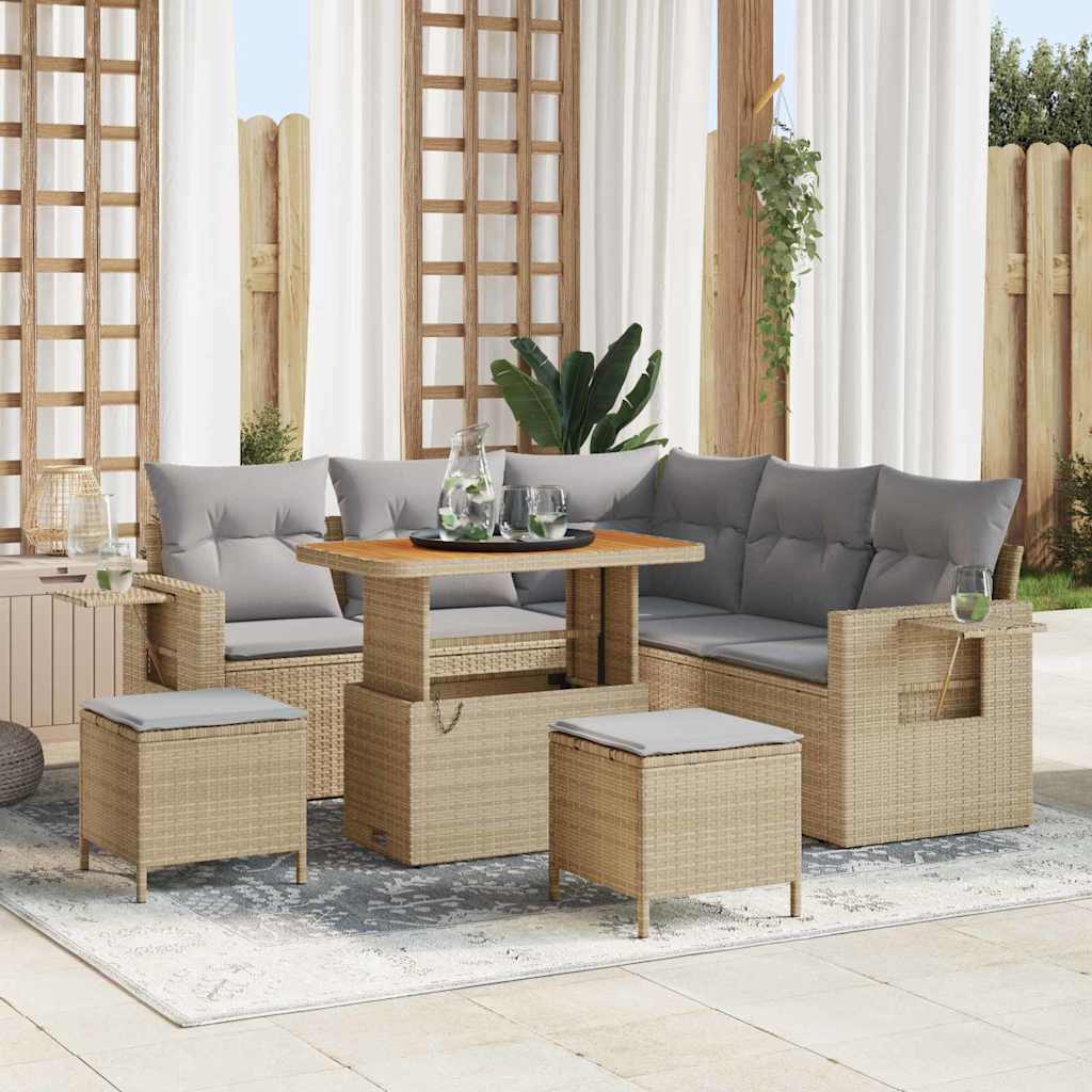 Set di divani da giardino 8 pezzi con cuscini beige in rattan sintetico e legno di acacia 3361747