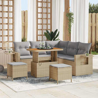 Set di divani da giardino 8 pezzi con cuscini beige in rattan sintetico e legno di acacia 3361747