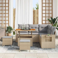 Set di divani da giardino 8 pezzi con cuscini beige in rattan sintetico e legno di acacia 3361747