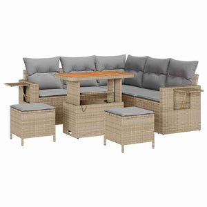 Set di divani da giardino 8 pezzi con cuscini beige in rattan sintetico e legno di acacia 3361747