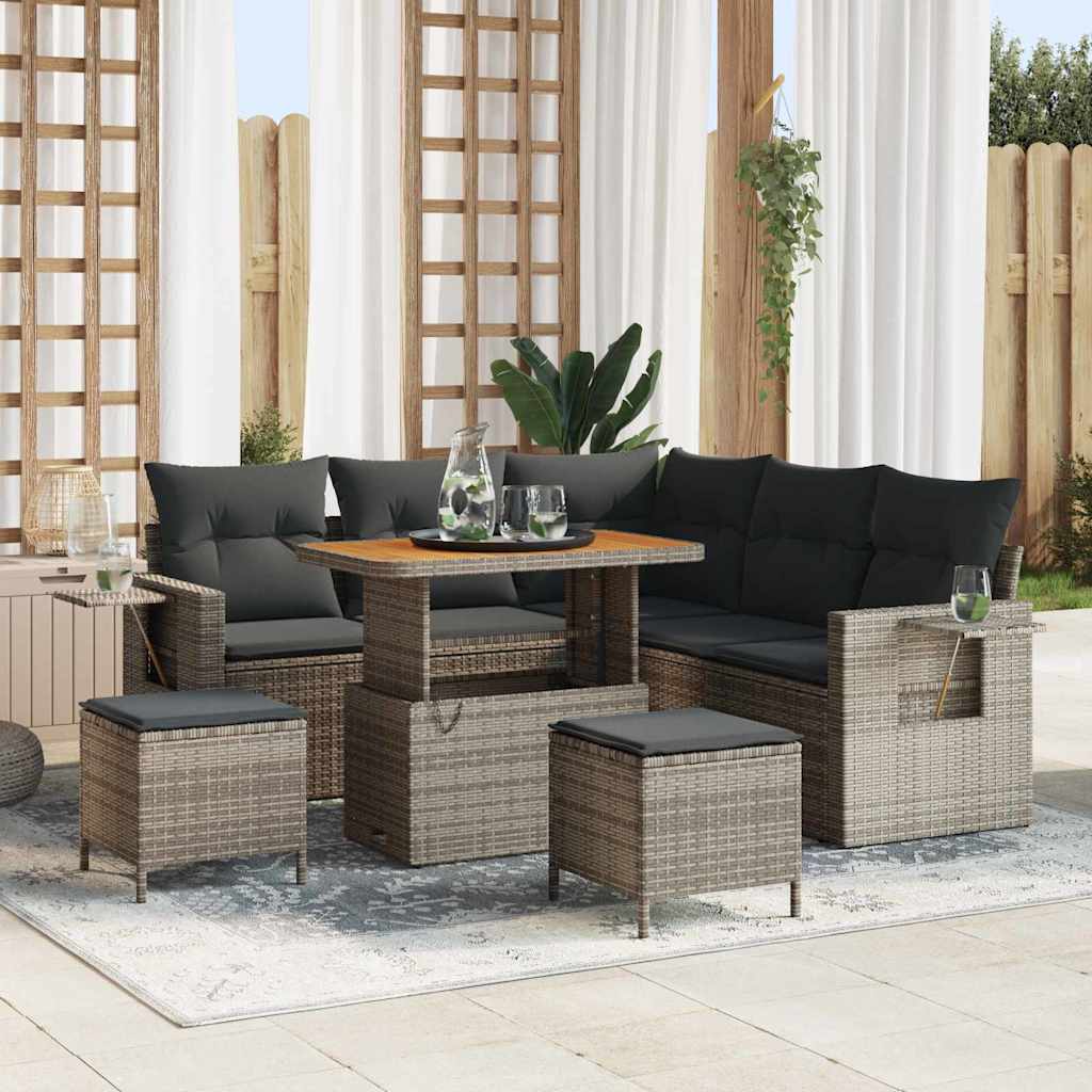 Set di Divani da Giardino  a 8 Pezzi con Cuscini Grigi in Rattan Sintetico e Legno di Acacia 3361748