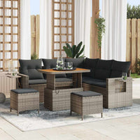 Set di Divani da Giardino  a 8 Pezzi con Cuscini Grigi in Rattan Sintetico e Legno di Acacia 3361748