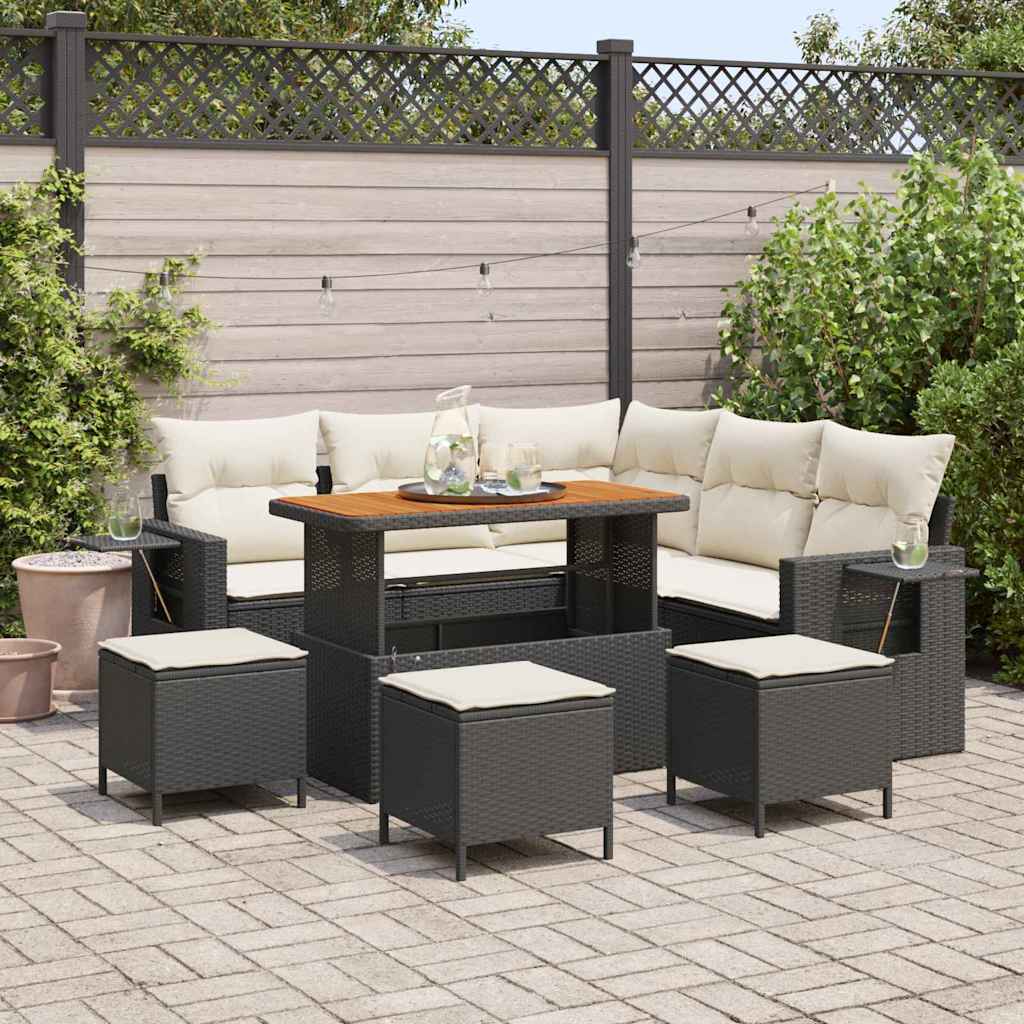 Set divano giardino 9 pezzi  con cuscini in rattan nero e legno di acacia 3361750