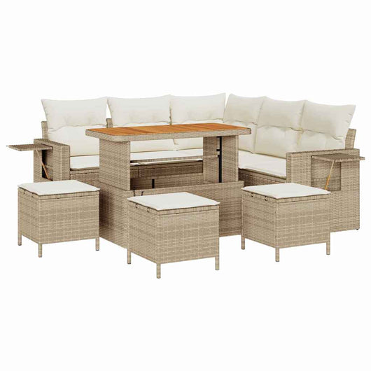 Set Giardino 9 Pezzi con Cuscini Beige in Polyrattan 3361751