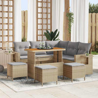 Set Giardino 9 Pezzi  con Cuscini Beige in Rattan e Acacia 3361752