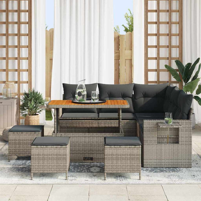 Set di divani da giardino  in 9 pezzi con cuscini grigi in rattan polipropilene e acacia 3361753