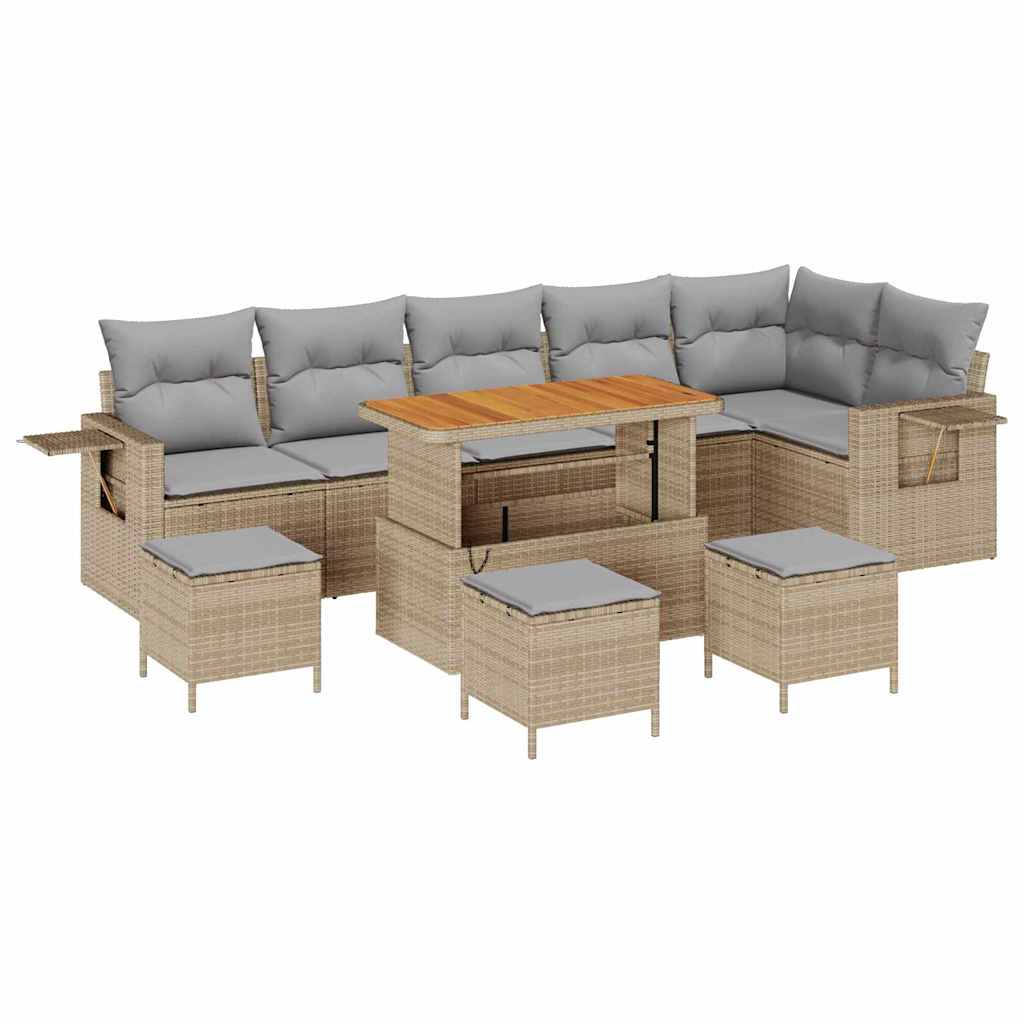 Set di 10 Pezzi di Sofa da Giardino con Cuscini Beige in Polyrattan Acacia 3361772