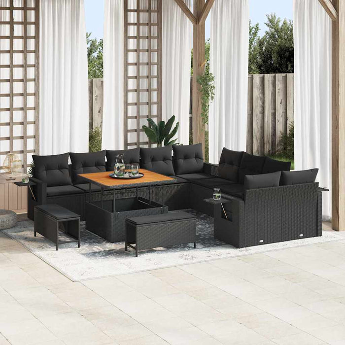 vidaXL Set Divano da Giardino 13 pcs Nero polyrattan