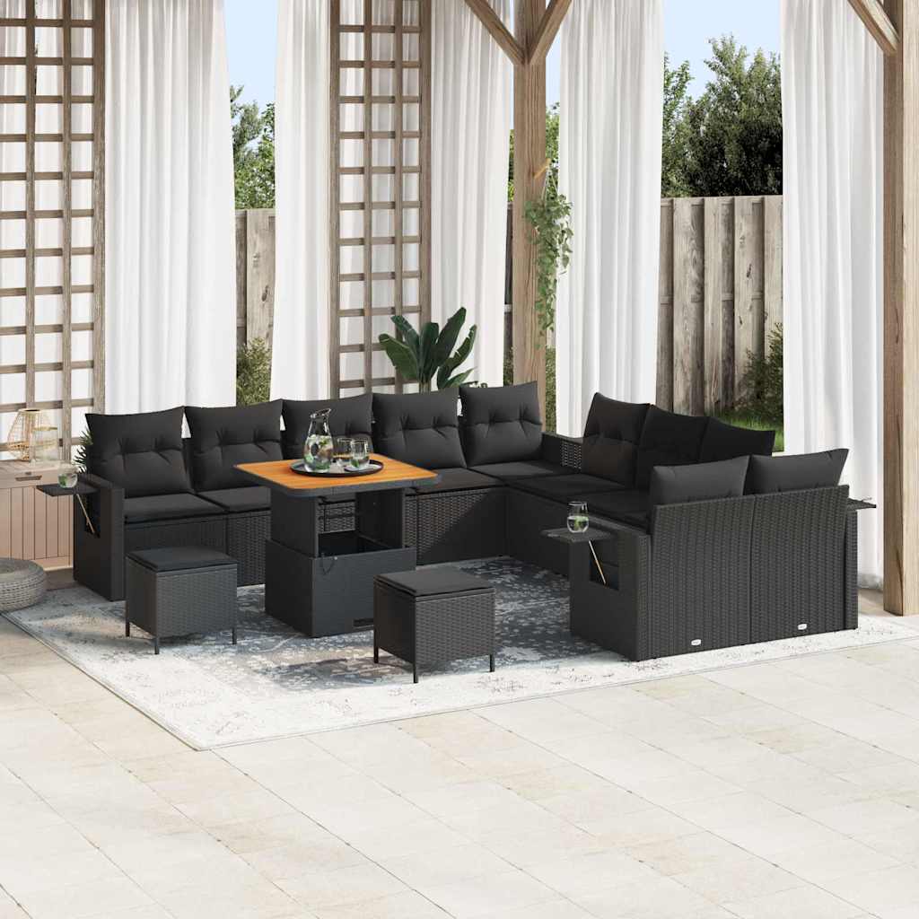 vidaXL Set Divano da Giardino 13 pcs Nero polyrattan