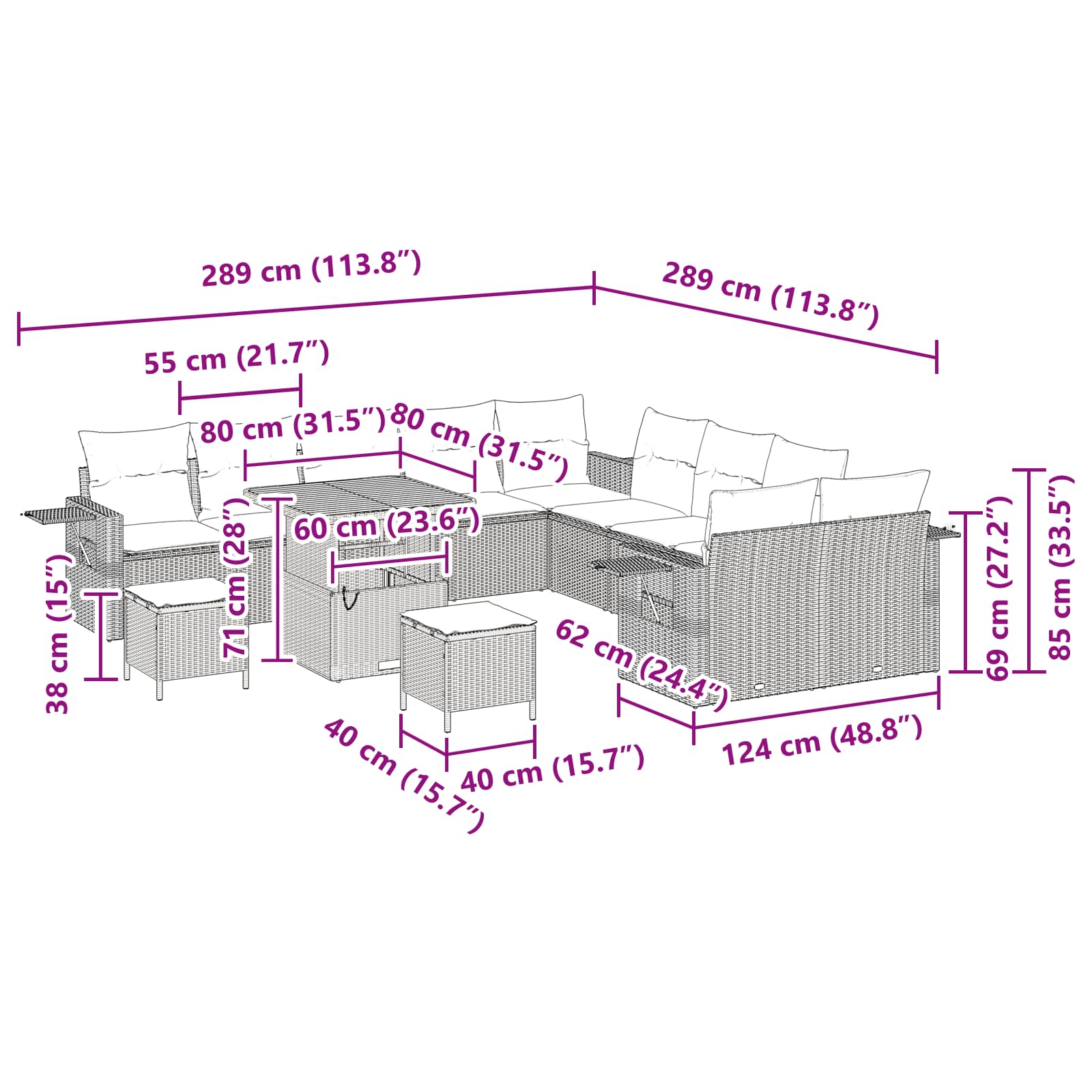 Set Divano da Giardino 13 pcs Nero polyrattan 3361799