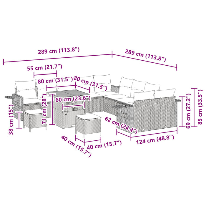 Set Divano da Giardino 13 pcs Nero polyrattan 3361799