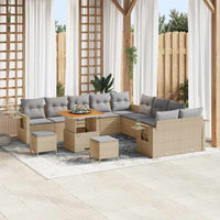 Set giardino 13 pezzi  con cuscini beige in poly rattan e acacia 3361802