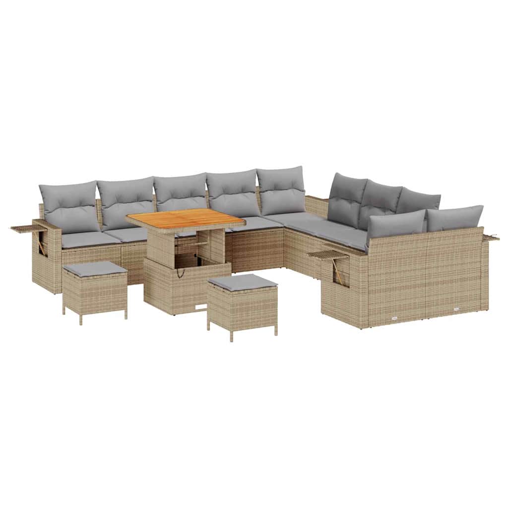 Set giardino 13 pezzi  con cuscini beige in poly rattan e acacia 3361802