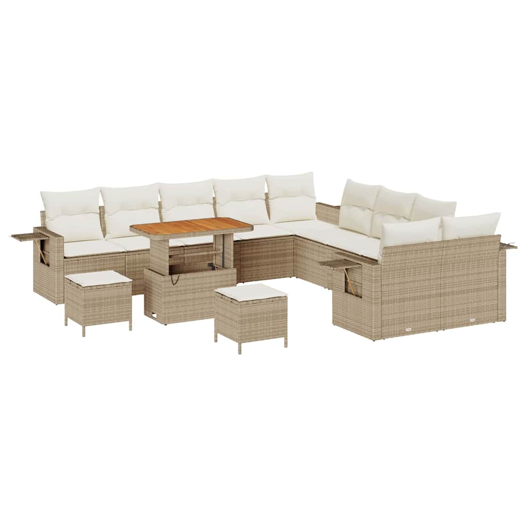 Set divano da giardino  da 13 pezzi con cuscini beige in rattan di polietilene e legno di acacia. 3361806
