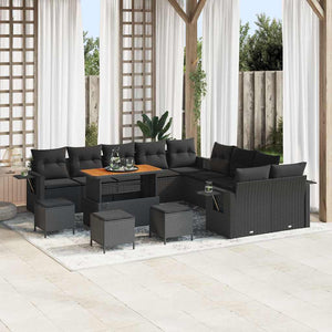 vidaXL Set Divano da Giardino 14 pcs Nero polyrattan