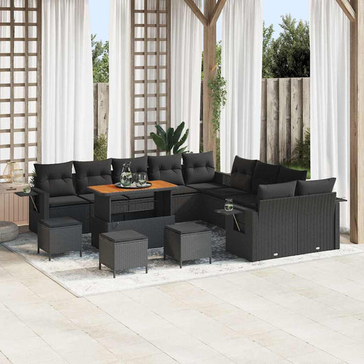 vidaXL Set Divano da Giardino 14 pcs Nero polyrattan