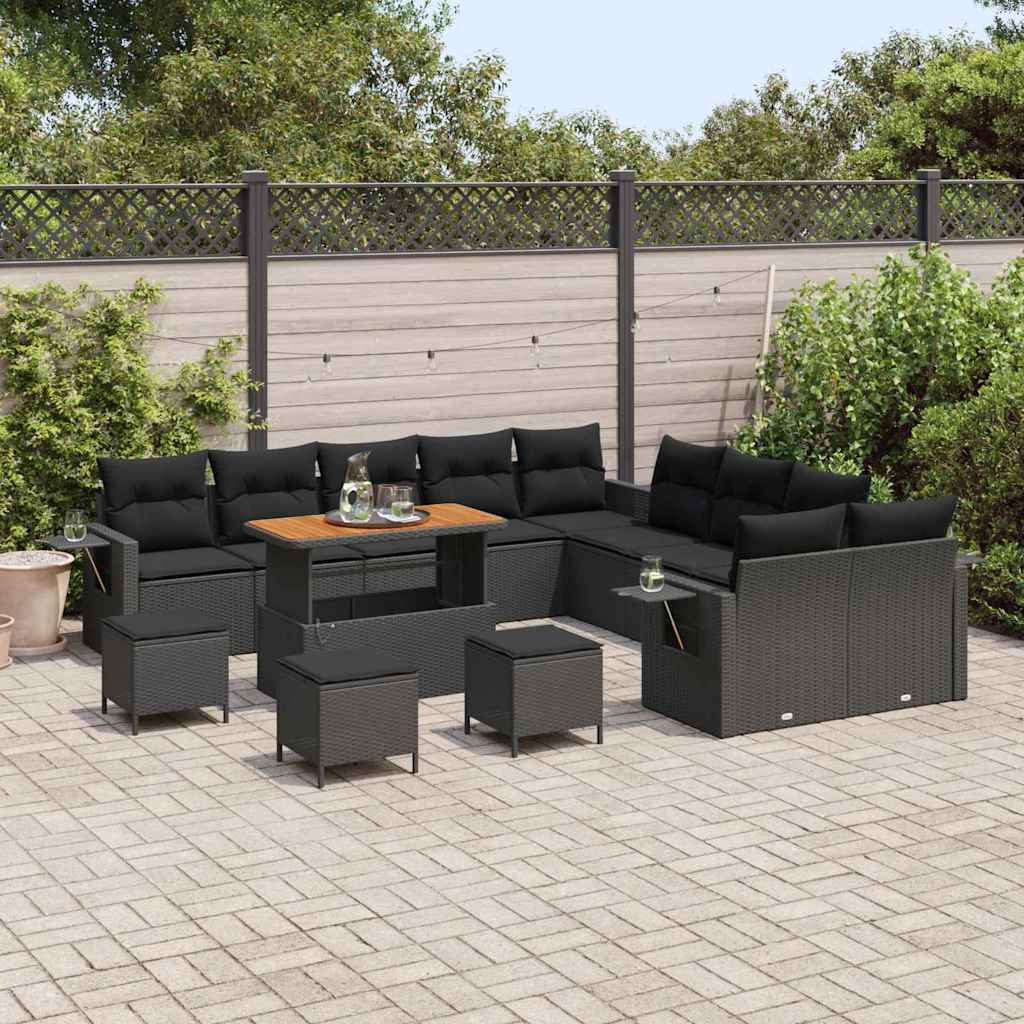 vidaXL Set Divano da Giardino 14 pcs Nero polyrattan